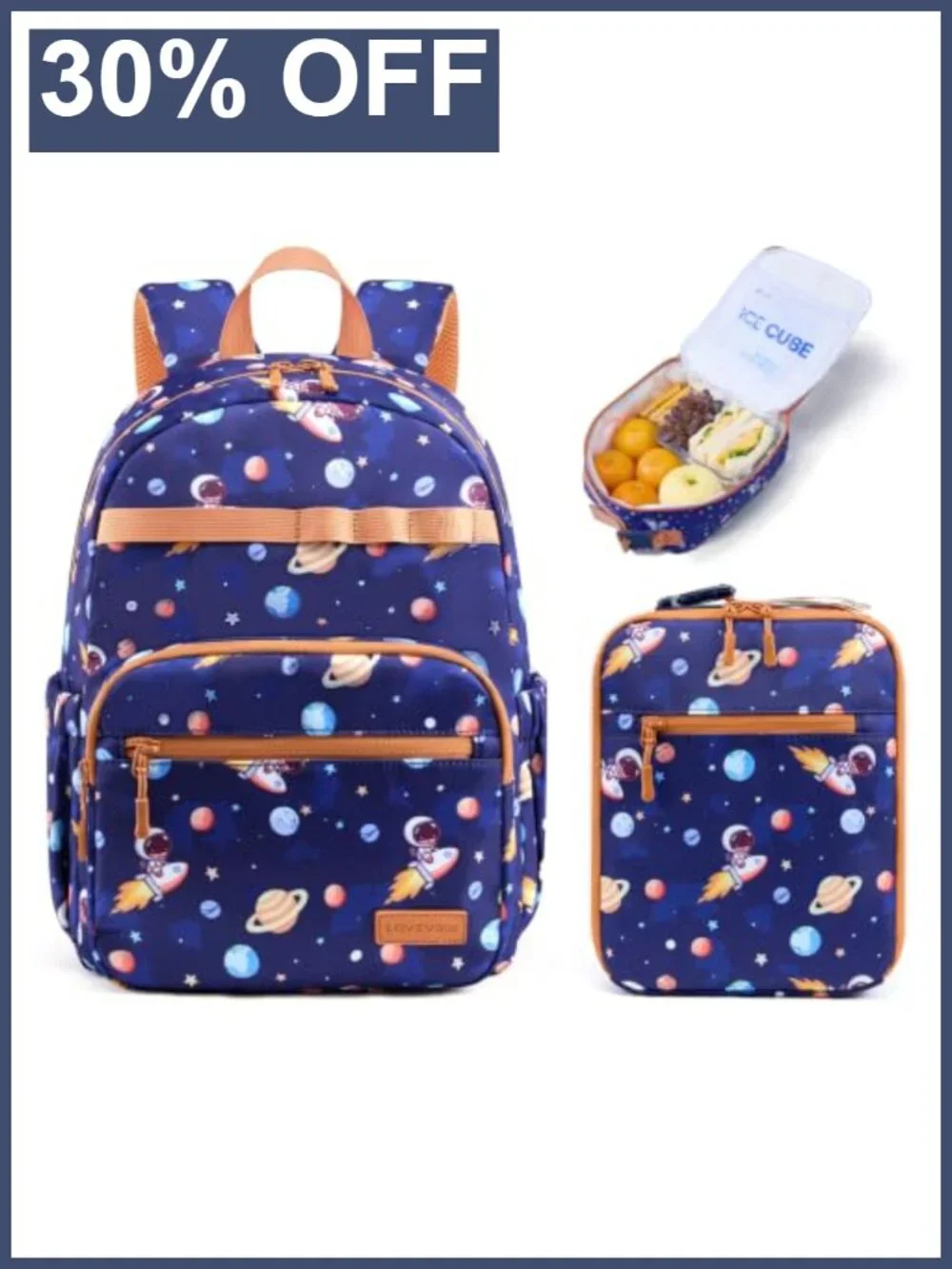 Kids Backpack with Lunch Box, Toddler Boys 4-10, School Bookbag, Space Planet